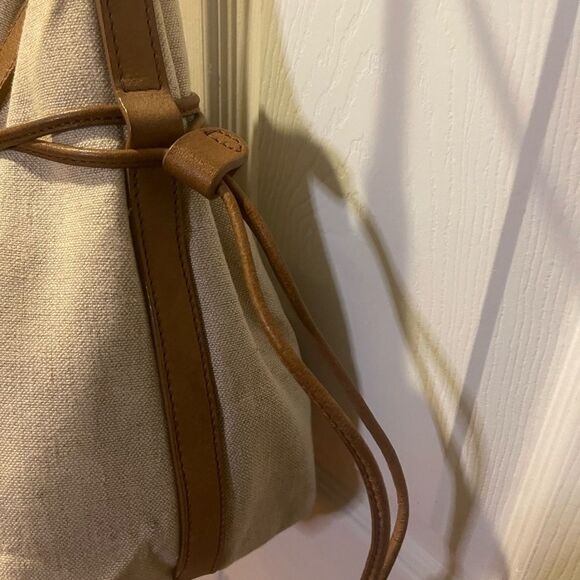 Bimba & Lola canvas khaki& tan leather trim and strap bucket style shoulder bag - Picture 5 of 13